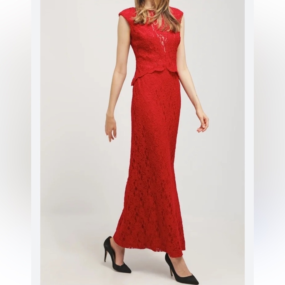 Lauren Ralph Lauren Red Lace Evening Gown Maxi Dress Size 6
